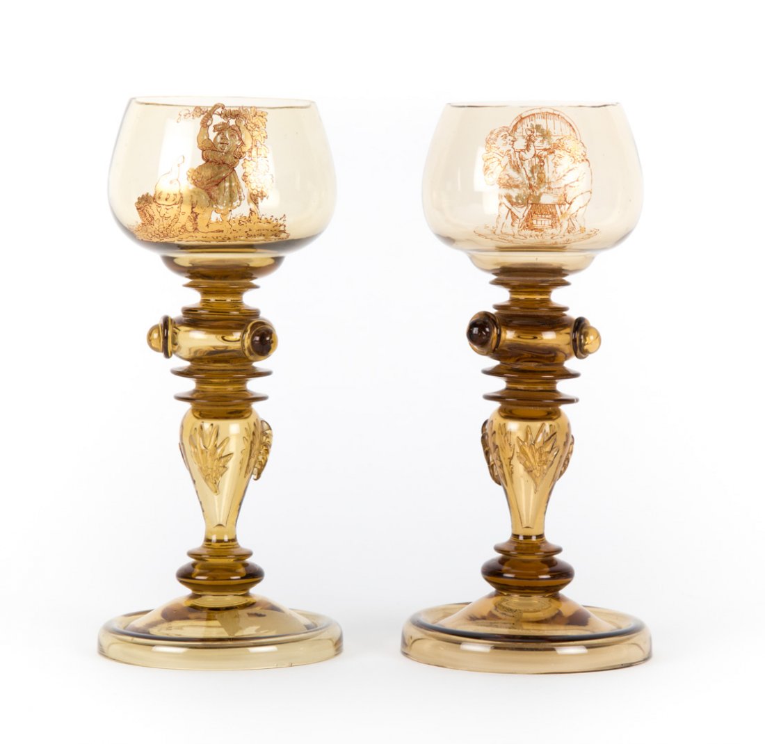 Pair of Bohemian smoked glass roemers (1 of 2)