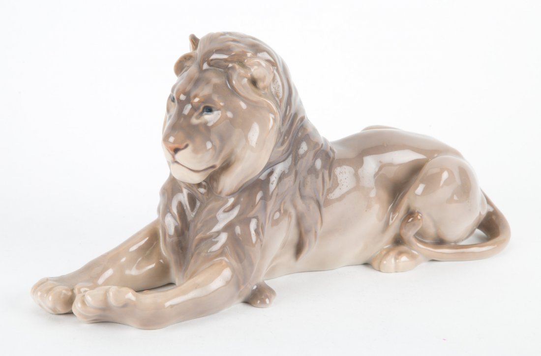 Bing & Grondahl porcelain recumbent lion: No. 1677, 6 in., 11 in. L.
