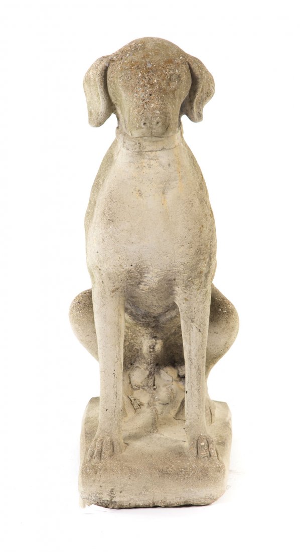 Cement garden figure of seated dog (1 of 4)