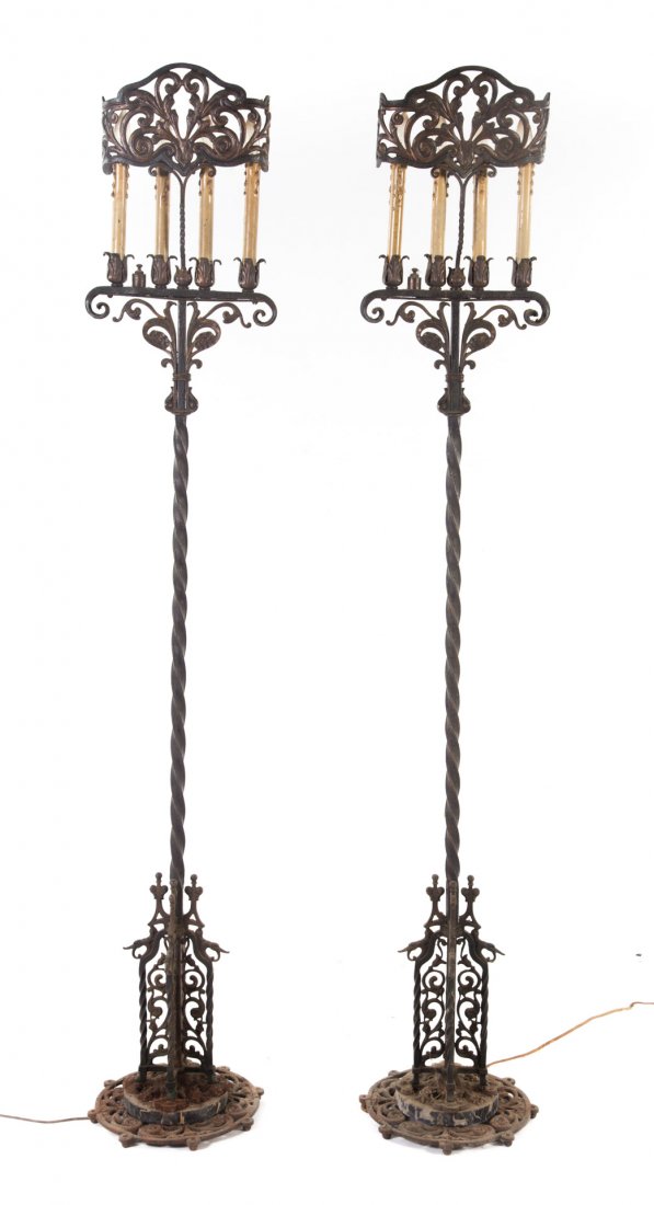 Pair Spanish Baroque style wrought iron torcheres (1 of 5)