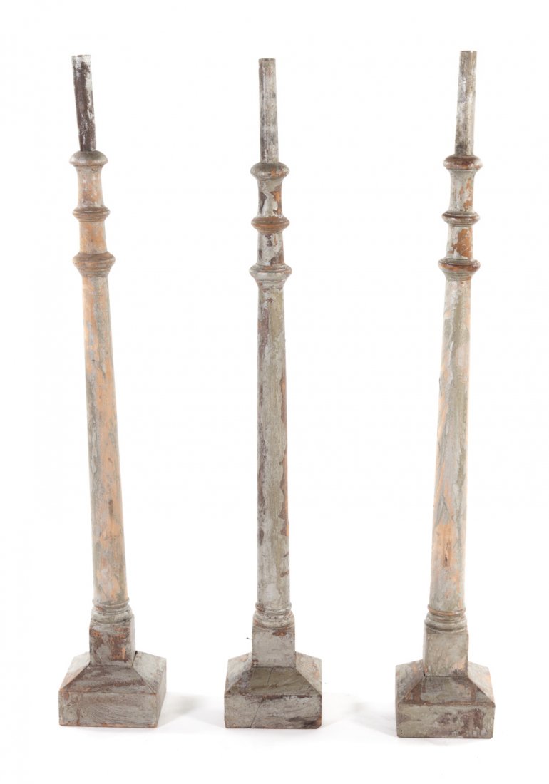 Set of three silvered wood candle sticks (1 of 4)