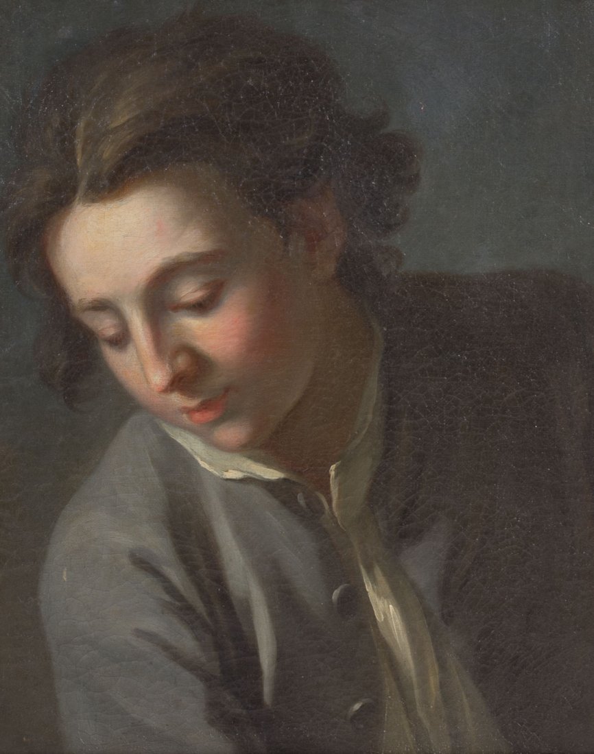 N.B. Lepicie. "Portrait of Carle Vernet", oil: Michel Nicolas-Bernard Lepicie (French, 1735-1784). c.1775, oil on canvas, verso: adhered attribution labels, unsigned, 15 7/8 x 12 7/8 in., framed.Note: See "The Young Draughtsman, Carle Vernet", 177