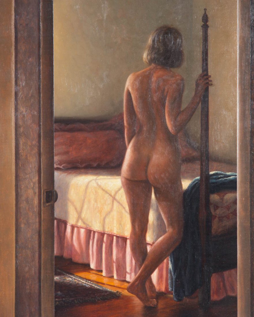 David Zuccarini. "Standing Nude," oil on board: (American, b. 1953). Signed "Zuccarini" ll, 20 x 16 in., framed