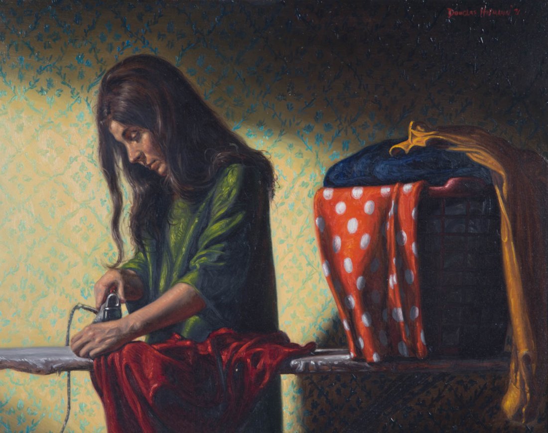 Douglas Hofmann. Woman Ironing, oil on board (1 of 4)