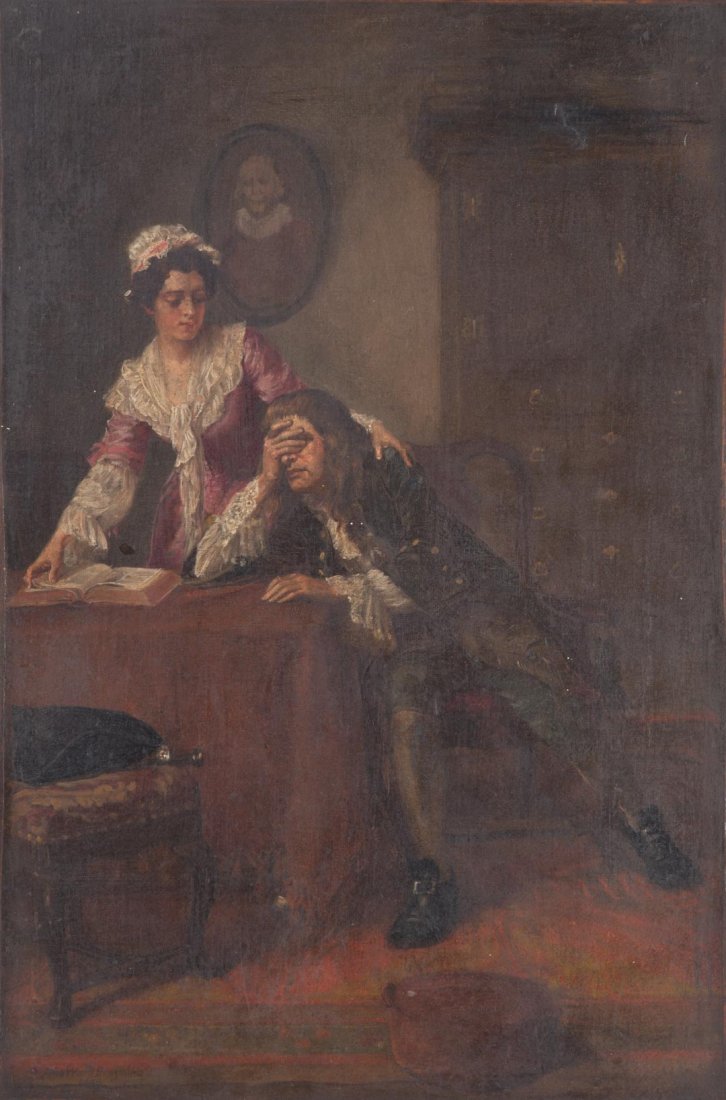 John Ward Dunsmore. Consolation, oil on canvas: (American, 1856-1945). Signed "John Ward Dunsmore" ll, 24 x 16 1/4 in., framed