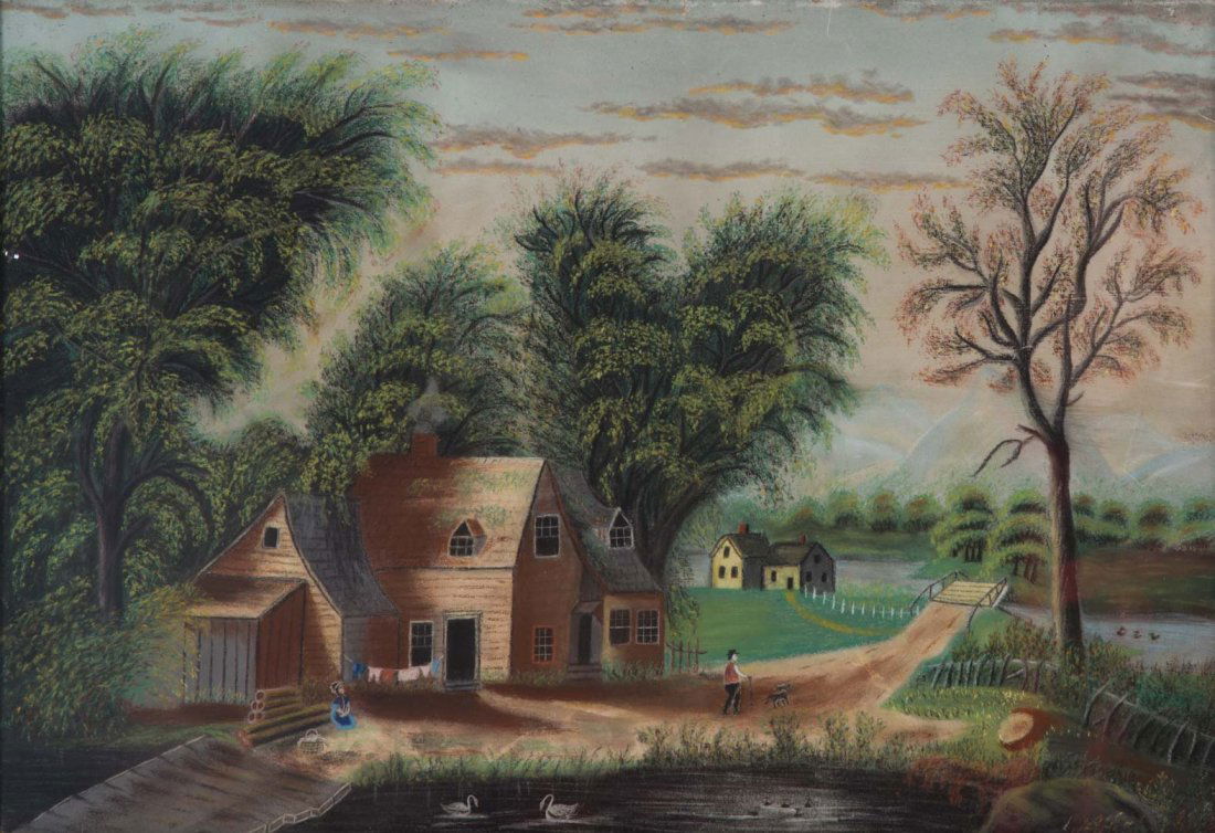 American School, 19th c. Country Landscape, pastel (1 of 2)