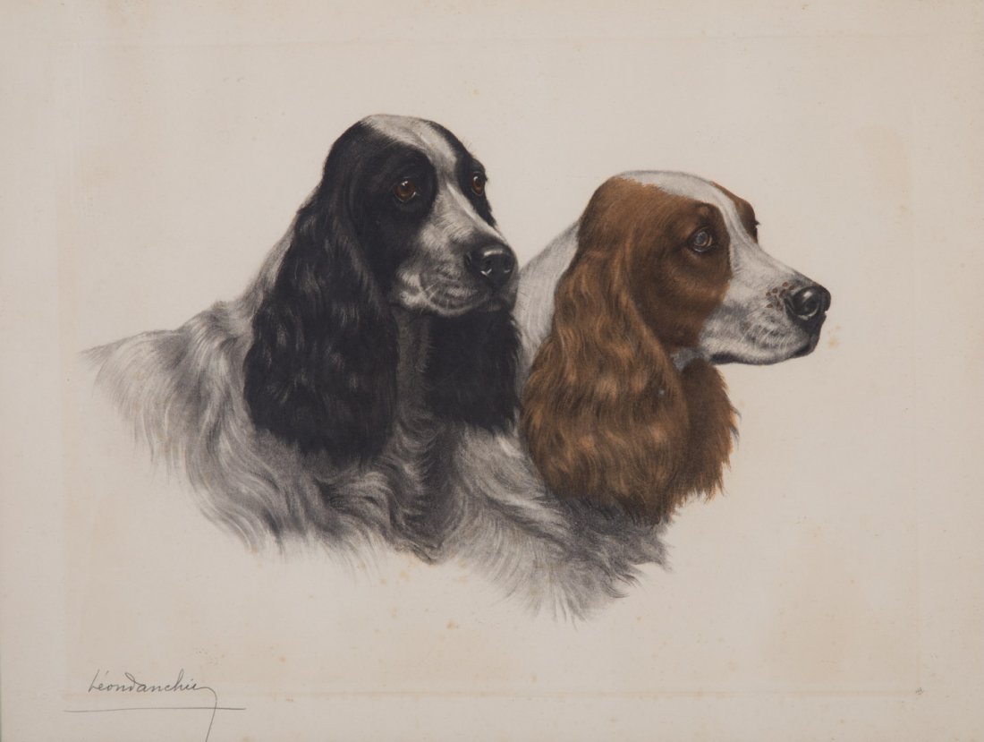 Leon Danchin. Two Setters, color lithograph (1 of 3)