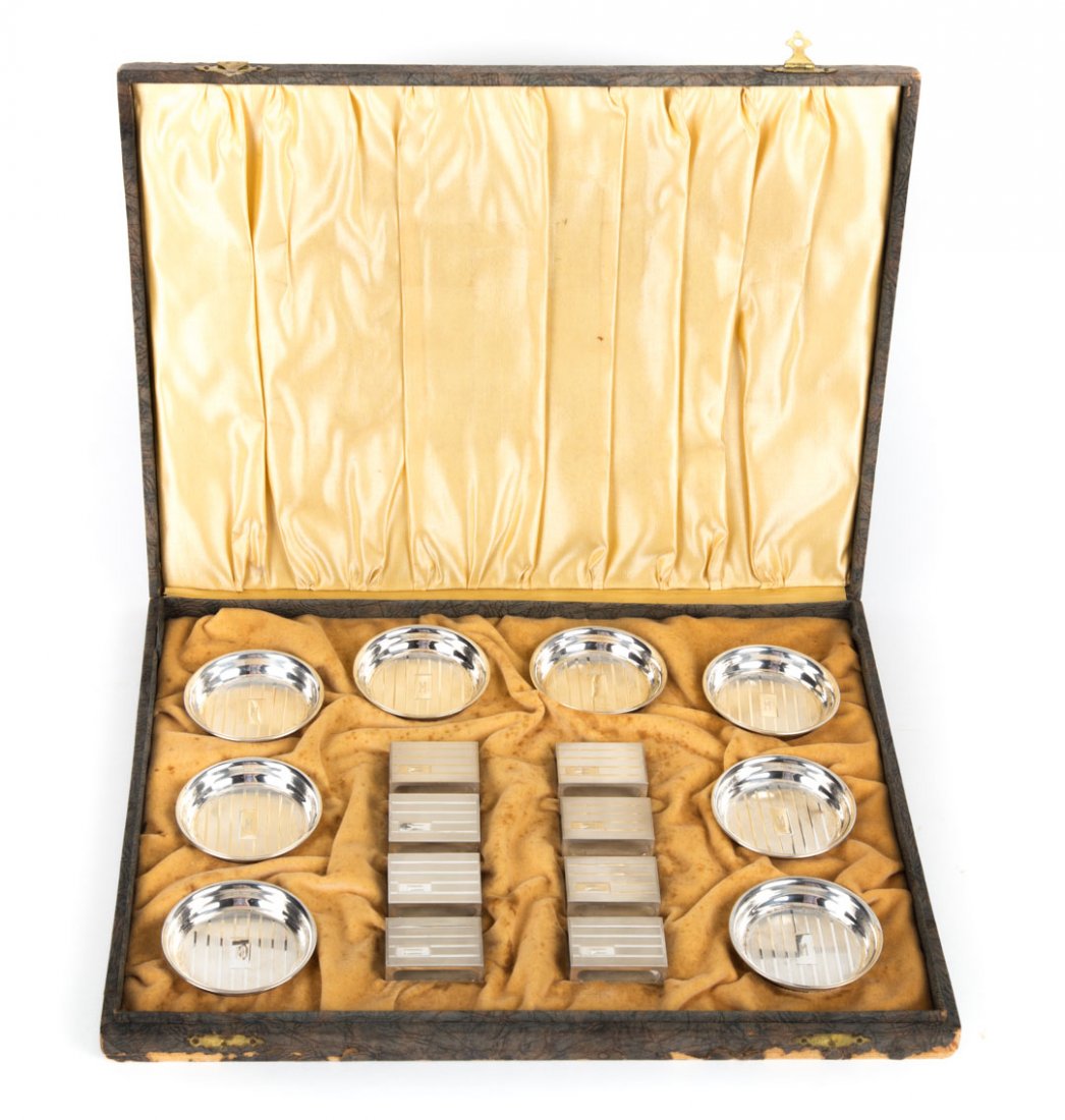 Guilloche sterling ashtrays & match covers set (1 of 5)