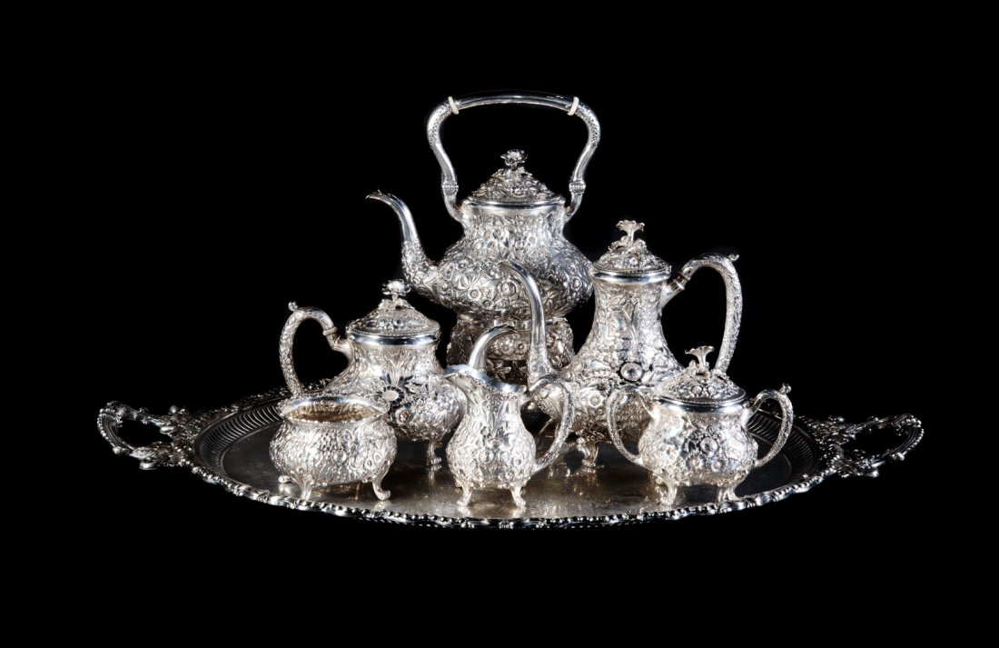Stieff repousse sterling 6-pc coffee/tea service (1 of 10)
