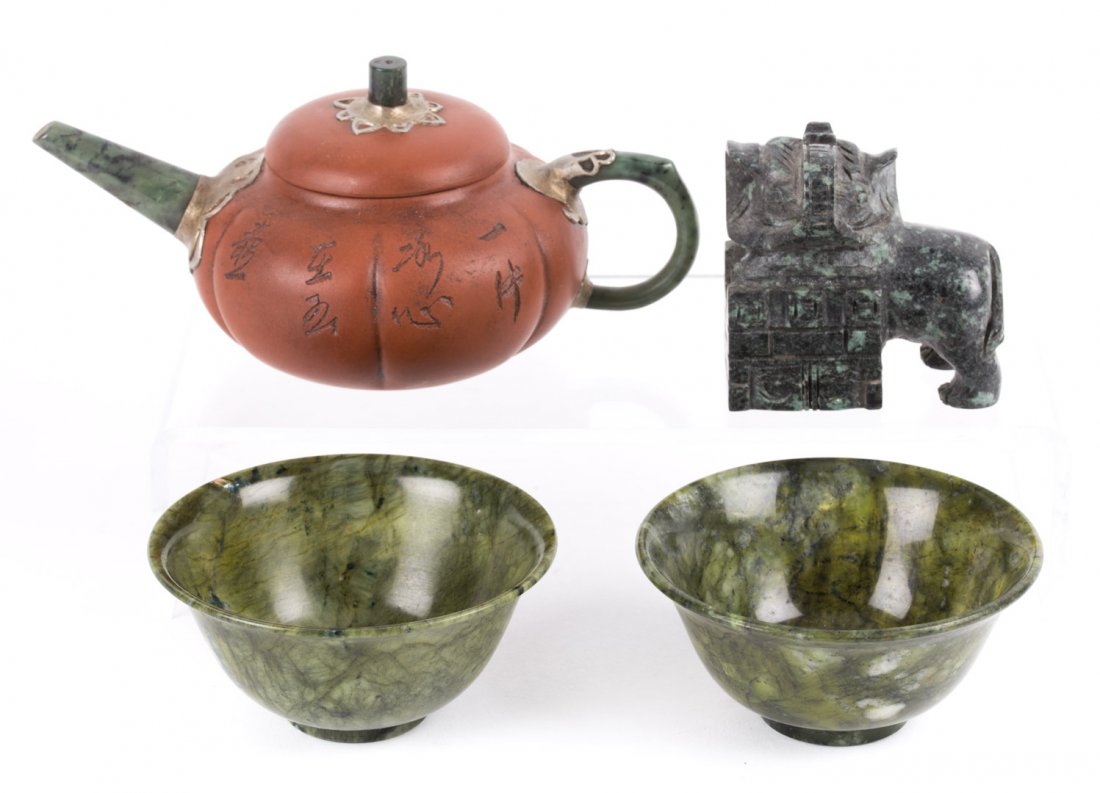 Four Chinese jade and hardstone articles (1 of 6)