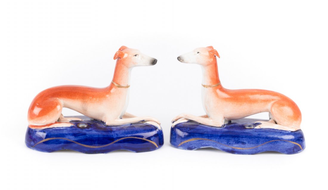 Pair of Staffordshire Whippet pen stands (1 of 4)