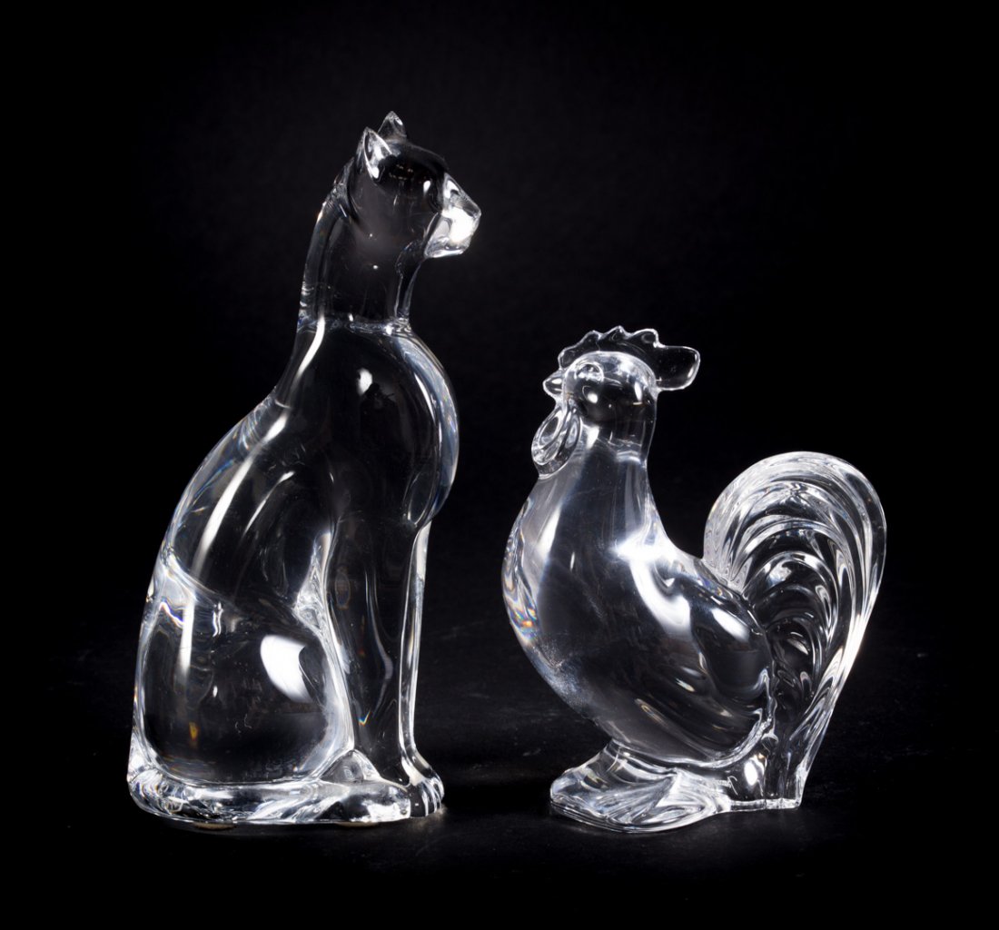 Baccarat crystal rooster and seated cat (1 of 5)