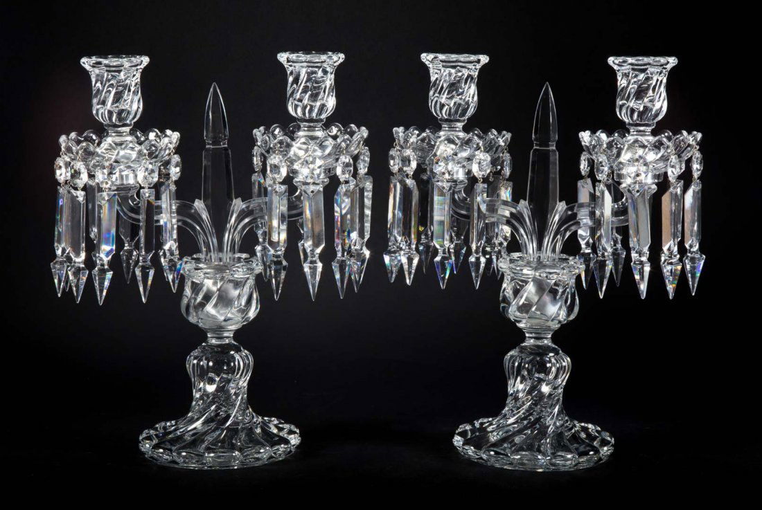 Pair Baccarat crystal two light candelabra (1 of 3)