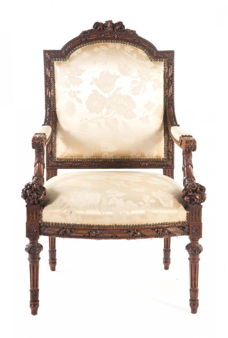 Louis XVI style walnut fauteuil (1 of 6)