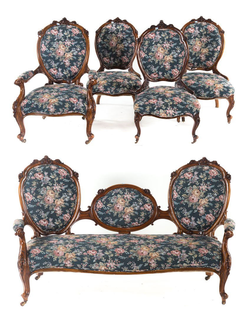 Victorian Rococo Revival walnut parlor suite (1 of 6)