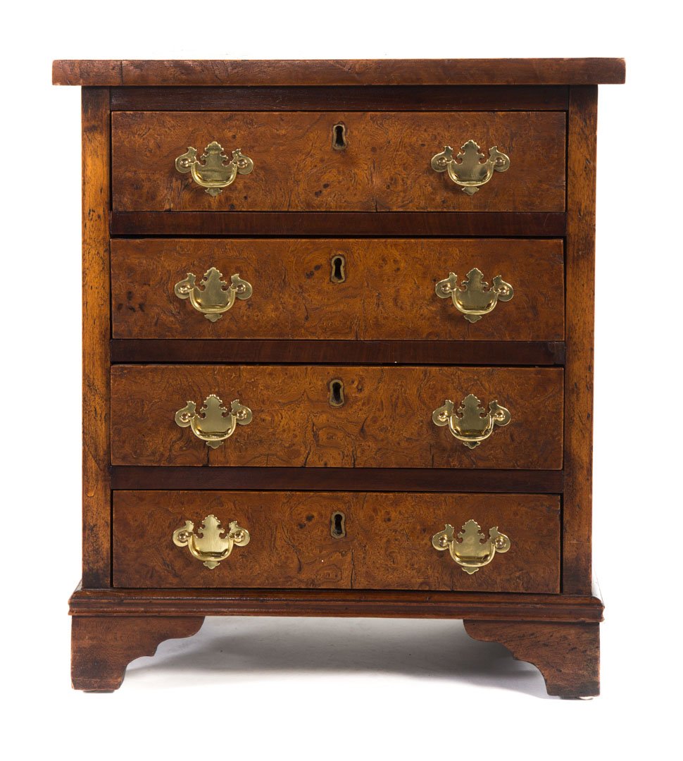 George III style burl walnut miniature chest (1 of 4)