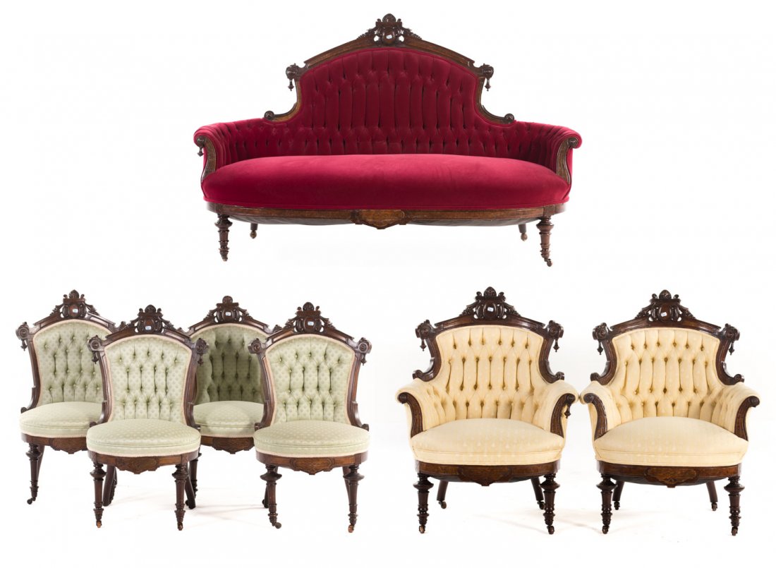 American Neo-Grec walnut upholstered parlor suite (1 of 10)