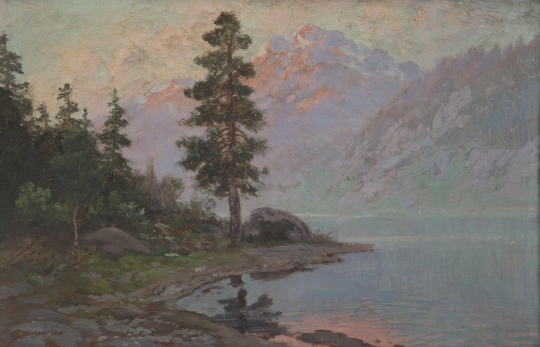 American School, 20th c. Landscape, oil on board (1 of 5)