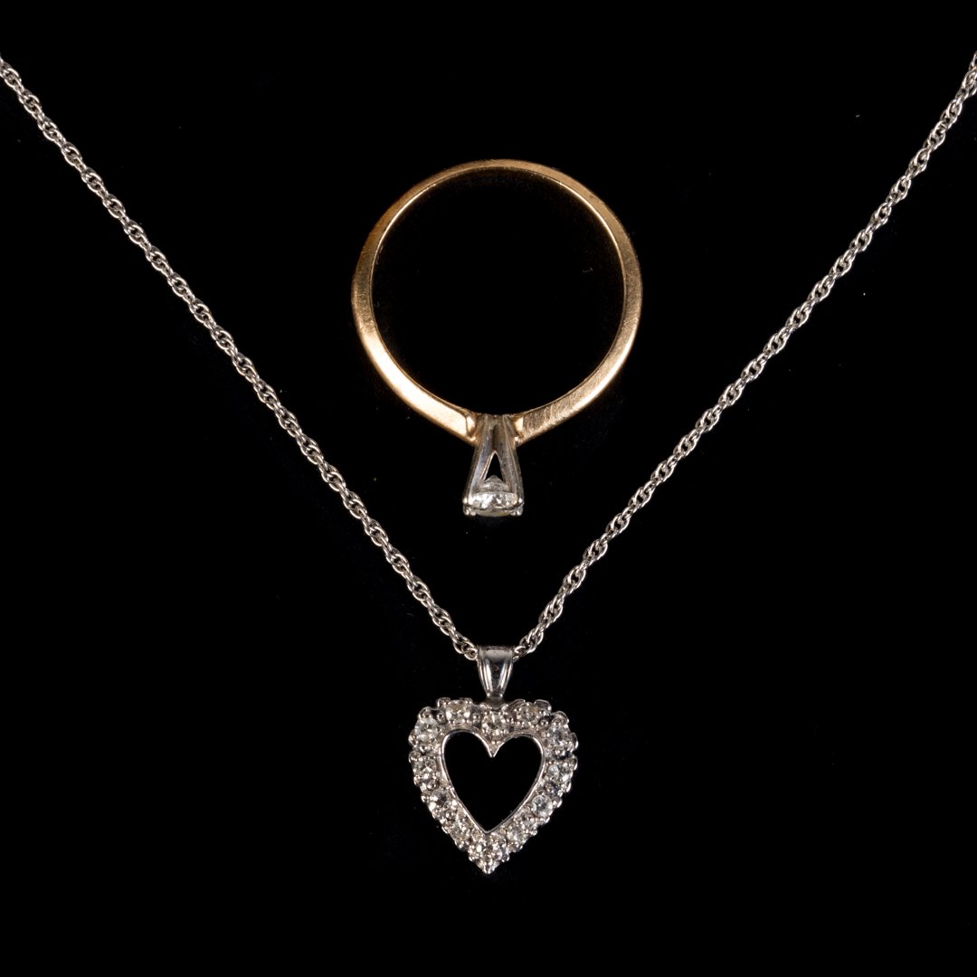 A Diamond Solitaire Ring & Diamond Heart Necklace (1 of 6)
