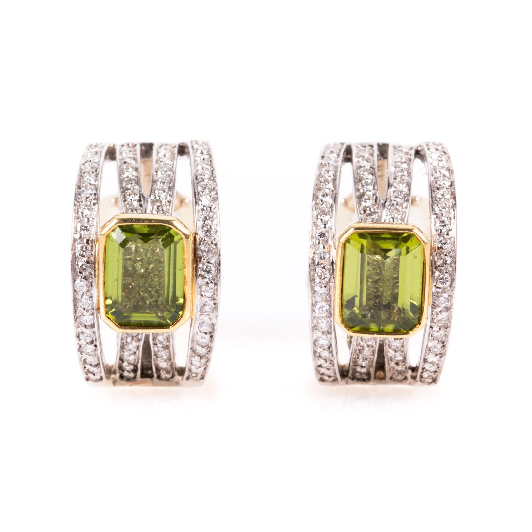 A Pair of Lady's Gold Diamond and Peridot Earrings (1 of 5)
