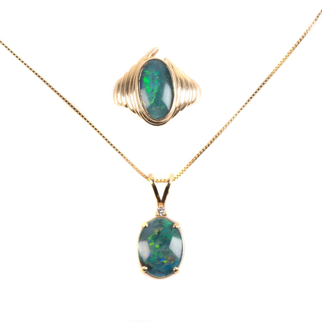 A Black Opal Ring and Pendant in 14K Gold (1 of 6)