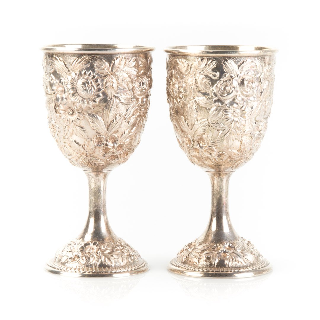 Pair of Kirk repousse sterling silver goblets (1 of 6)