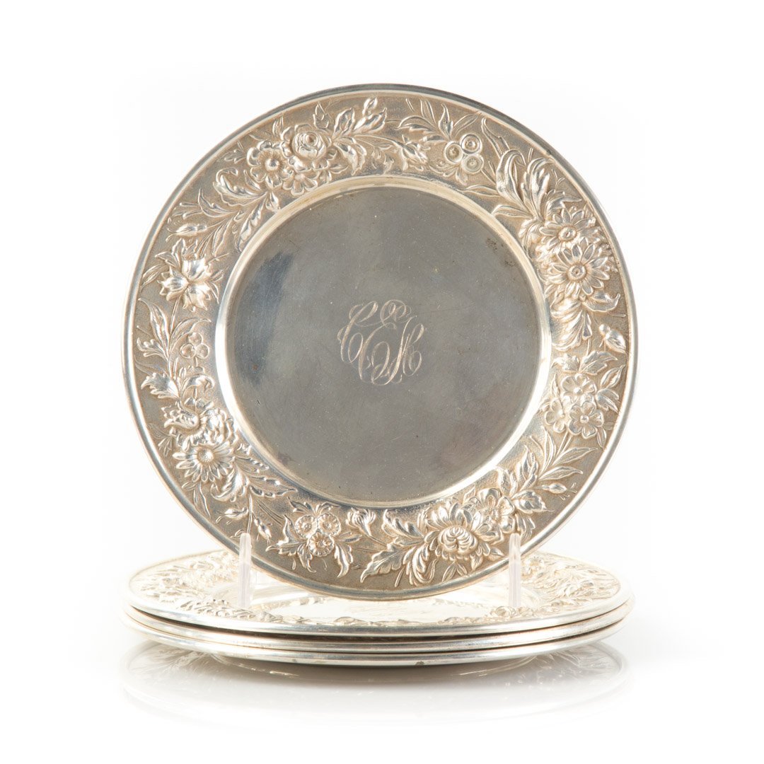 4 Kirk repousse sterling bread & butter plates (1 of 5)