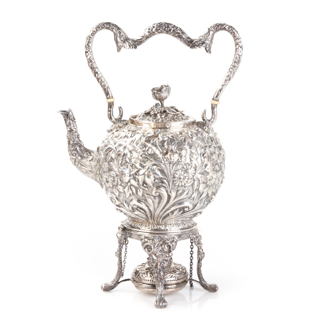 Kirk repousse coin silver hot water kettle & stand (1 of 7)