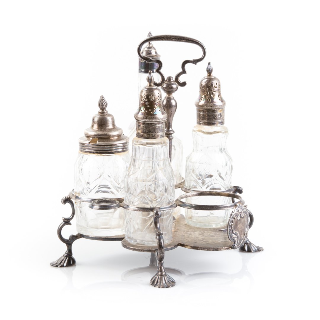 Georgian sterling silver cruet stand c1740 (1 of 4)