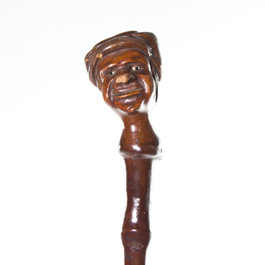 German Black Forest carved walnut figural cane (1 of 3)