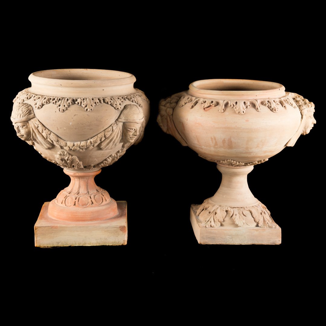 Two Neoclassical style terracotta garden urns (1 of 5)