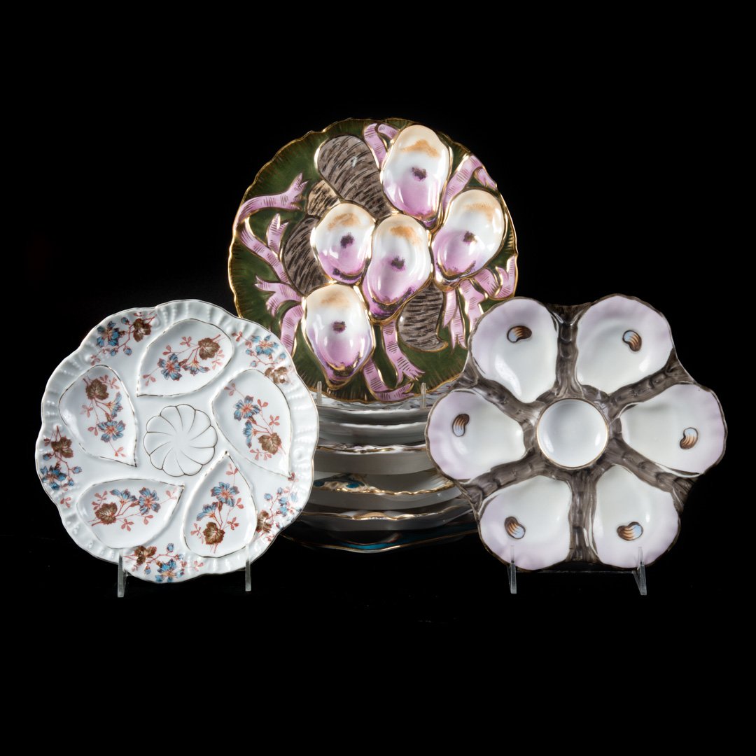 Group of nine Continental porcelain oyster plates (1 of 5)
