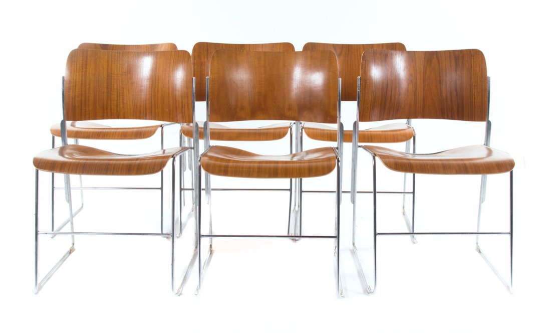 Set of 8 David Rowland 40/4 stacking chairs (1 of 5)