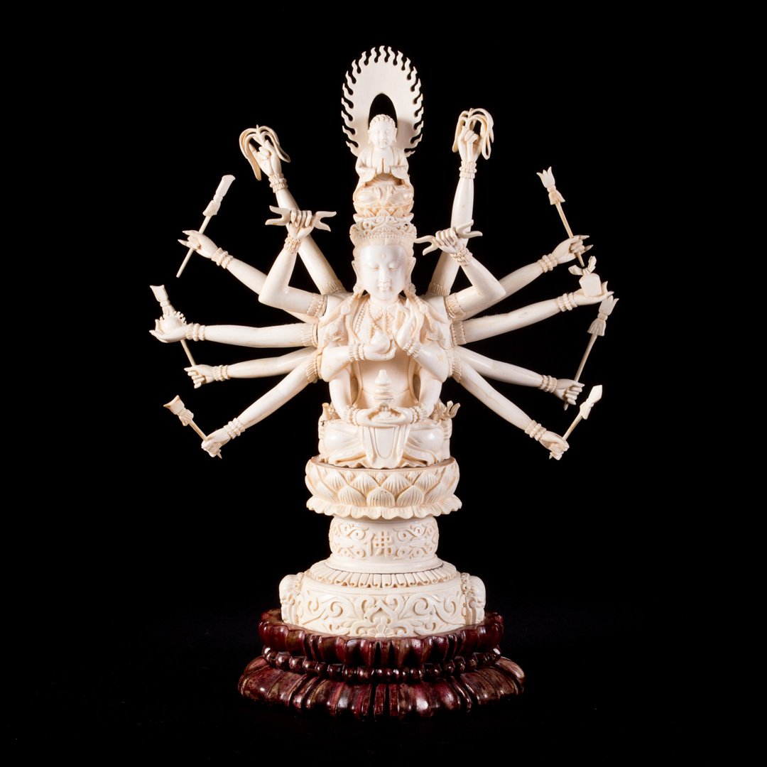 Chinese carved ivory "Quan-Yin of 10,000 Hands" (1 of 5)