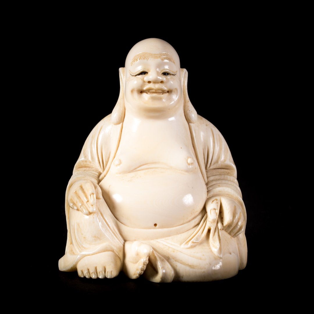 Chinese carved Hotai: late 19th century; with engraved character marks underneath, 3 1/2 in. H.