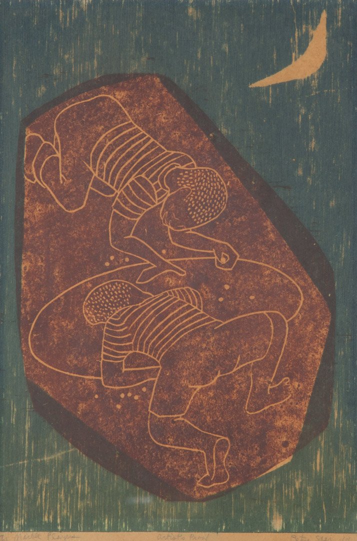 Betye Saar. "The Marble Players," woodcut (1 of 3)