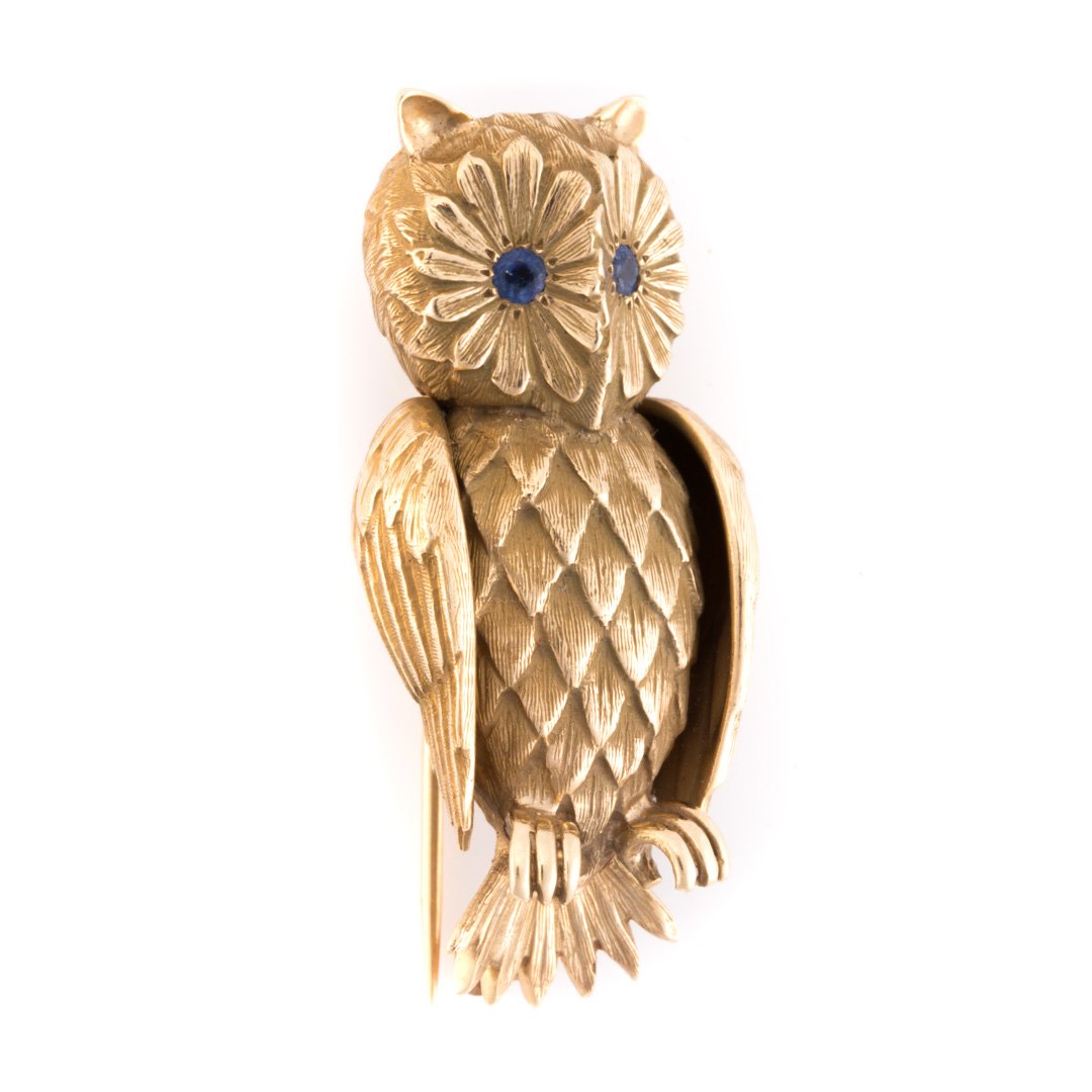 A Solid Gold Owl Pin with Sapphire Eyes (1 of 2)