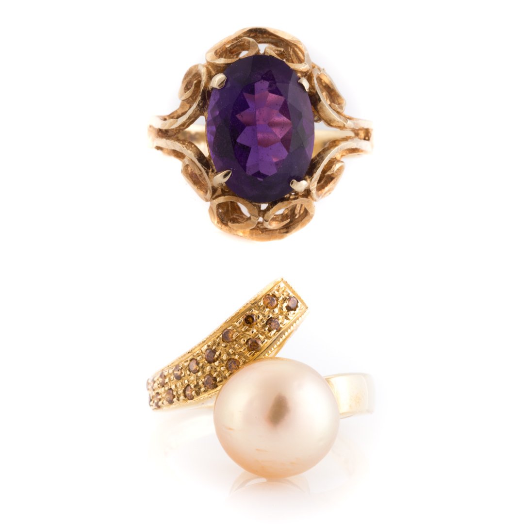 A Pair of Lady's Gold Gemstone Rings (1 of 7)