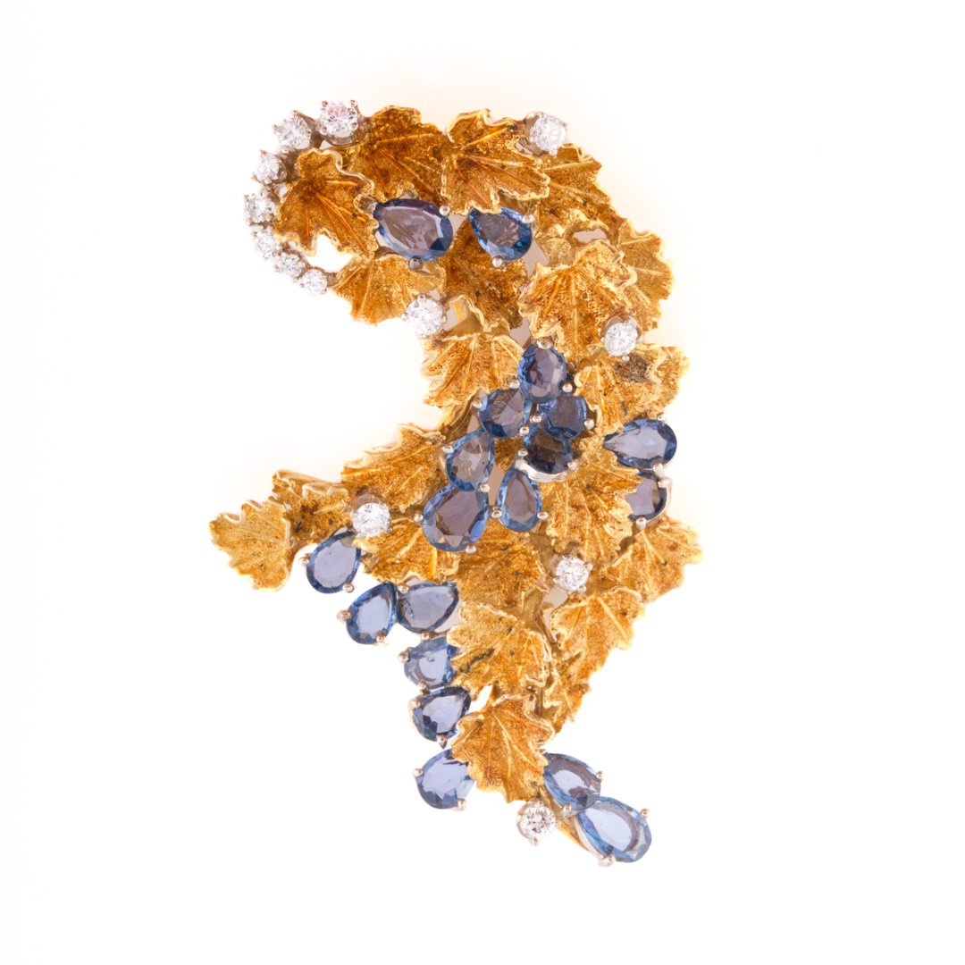 An 18K Gold Sapphire & Diamond Leaf Brooch (1 of 4)