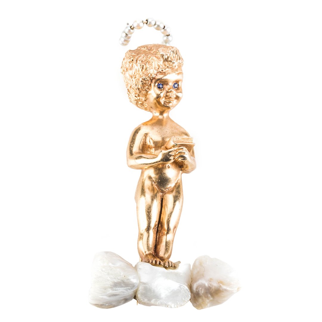 A Solid 14K Gold Angel Pin on Pearl Cloud (1 of 3)