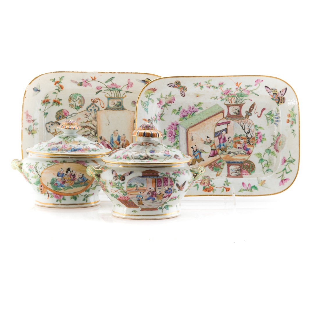 Four Chinese Export Rose Mandarin serving pieces (1 of 6)