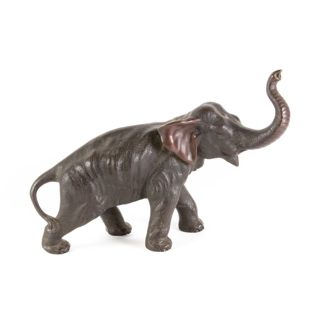 Chinese bronze elephant: second half-19th century; with impressed character mark, 9 in., 13 in. L.
