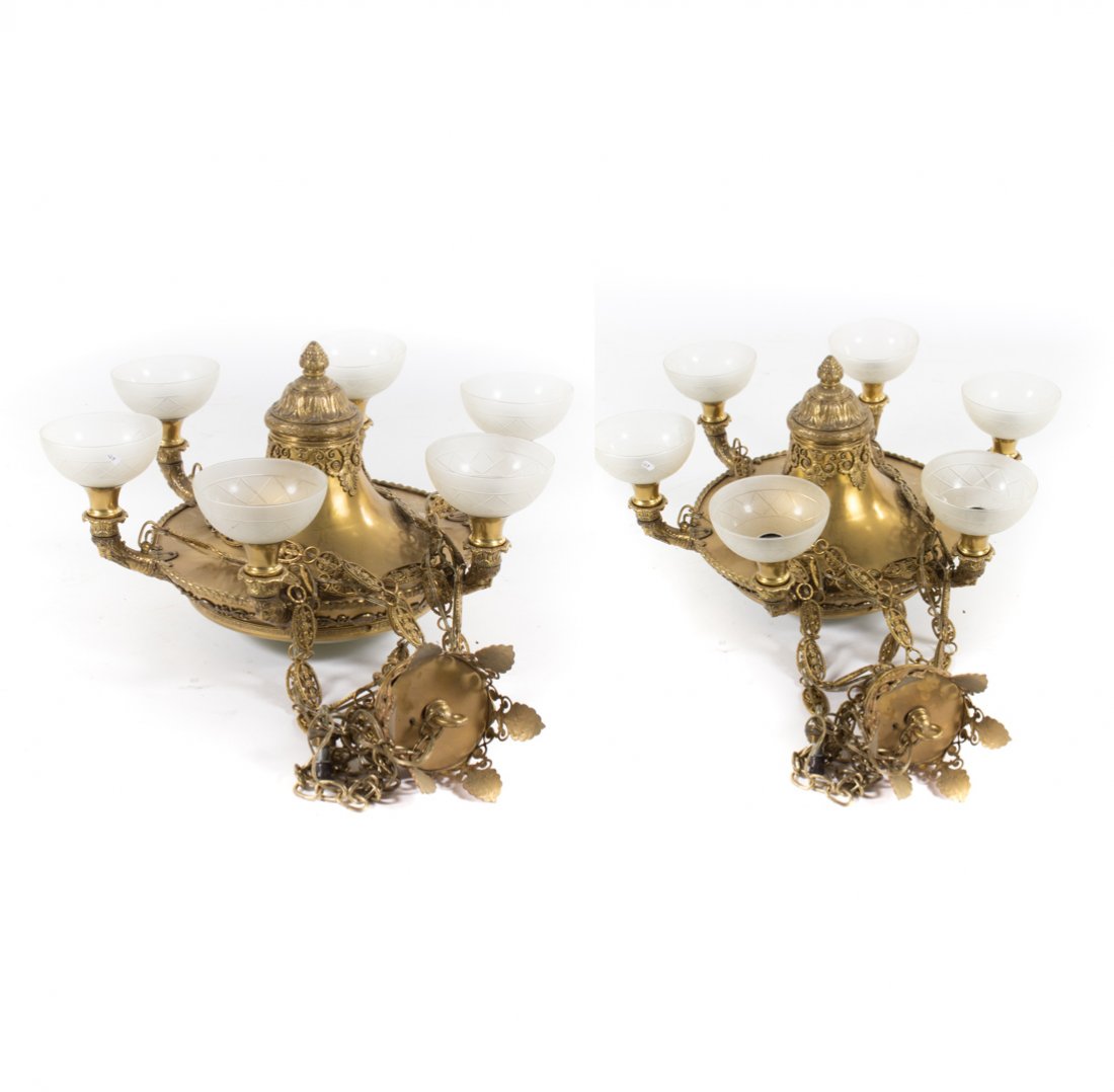Pair Renaissance Revival style brass chandeliers (1 of 4)