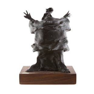 David Aronson Micawber bronze: 20th century; from Dickens's David Copperfield signed, 4/20, with foundry mark, mounted on wood base, 8 1/2 in. H.