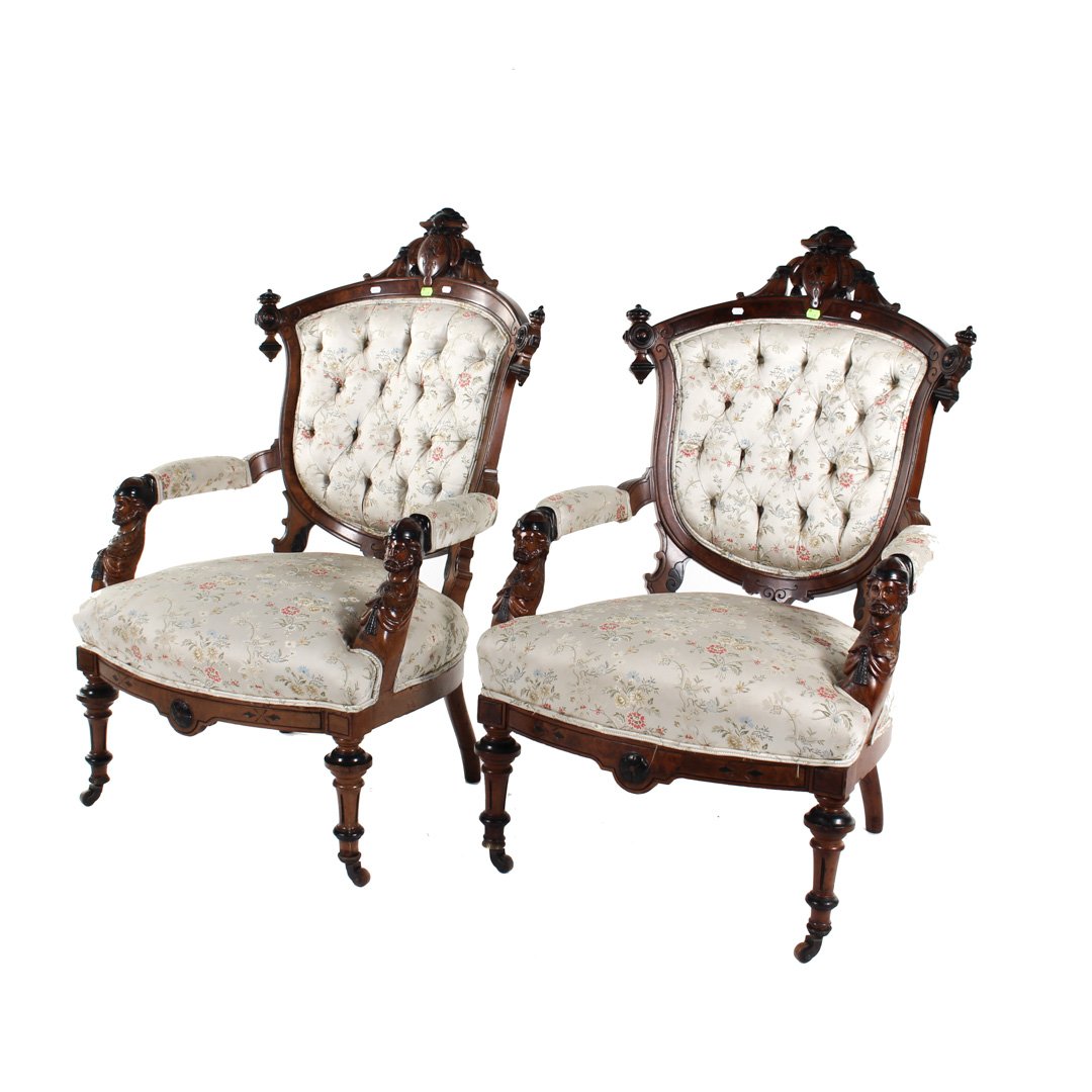 Pair Renaissance Revival walnut arm chairs (1 of 3)
