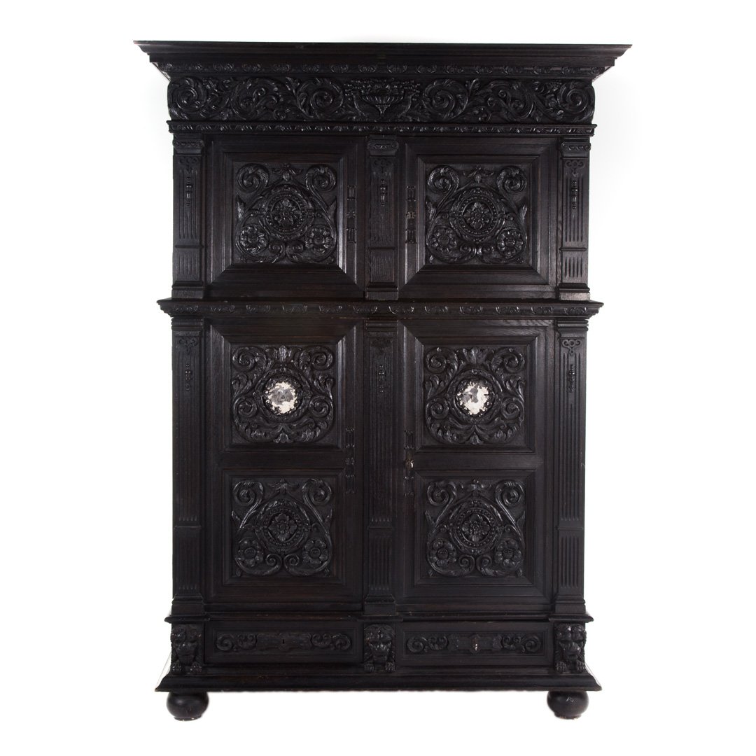 Flemish ebonized pine and oak cabinet (1 of 5)