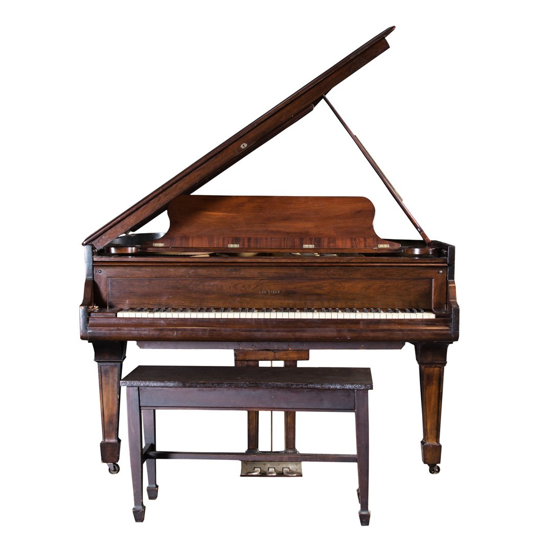 George Steck mahogany & rosewood baby grand piano: 20th century; length 72 in., with bench