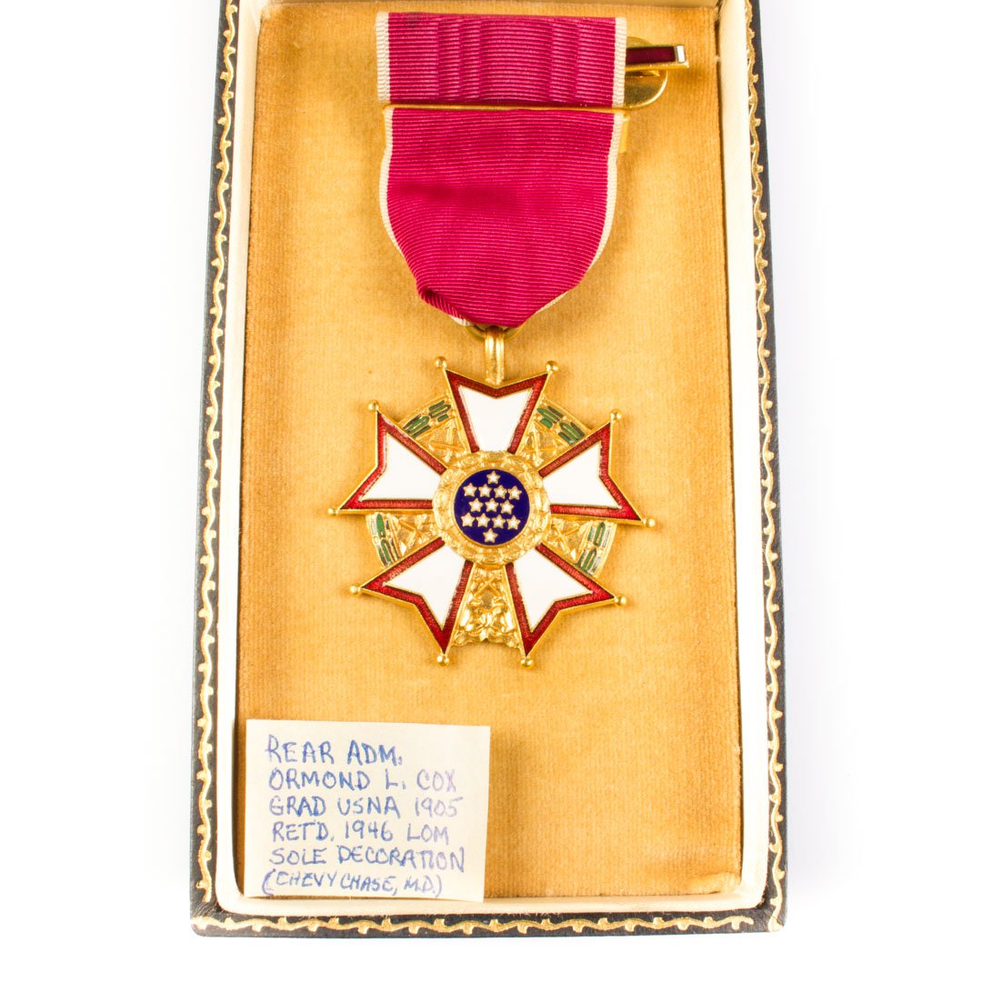 Coffin boxed Legion of Merit: possibly for Rear Admiral Ormond Cox, Maryland