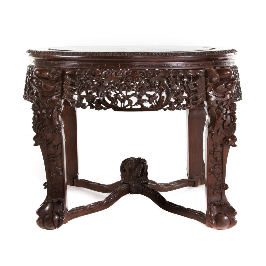 Chinese carved rosewood round center table (1 of 7)