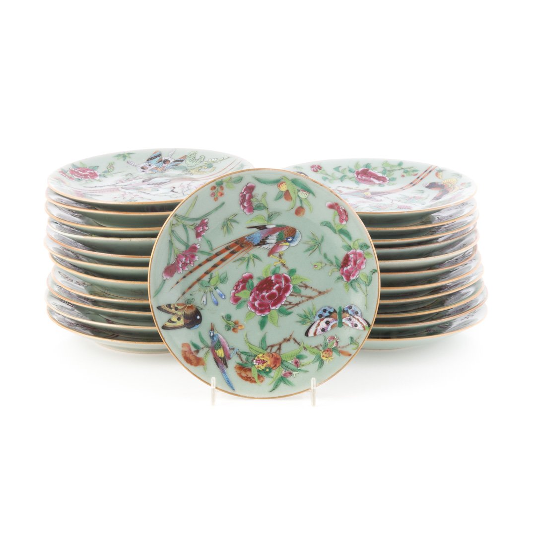 23 Chinese Export Famille Rose on celadon plates (1 of 4)